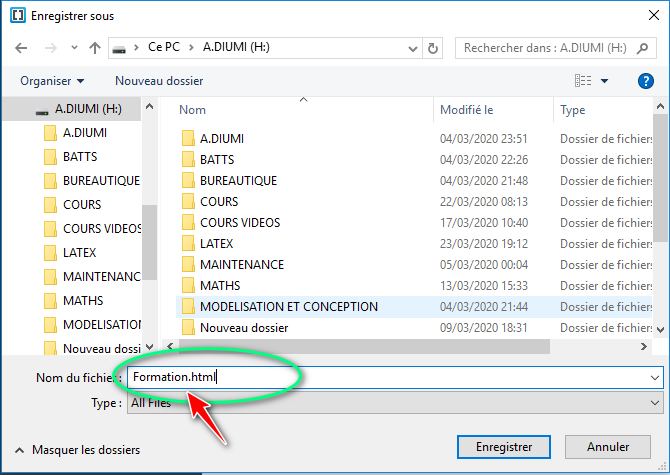 Enregistrement d'un fichier html